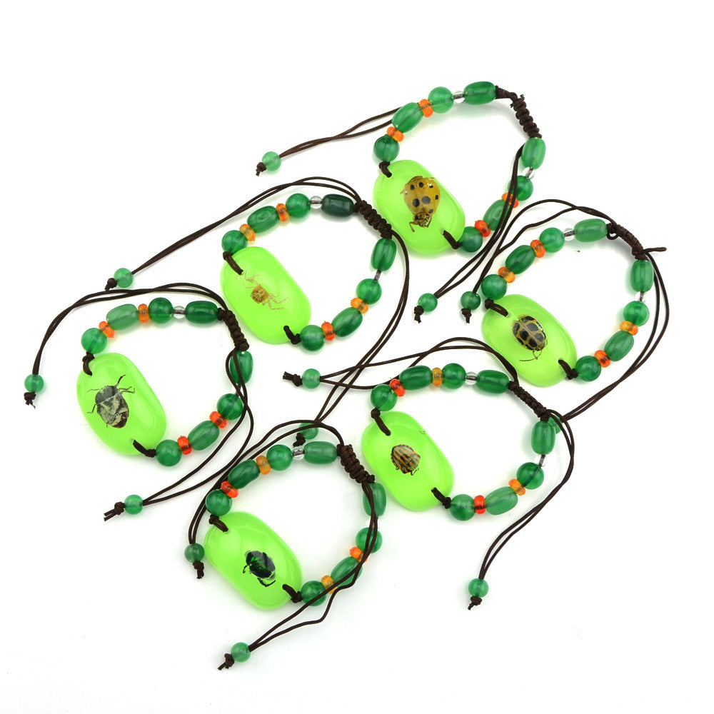 Wholesale 12PCS/PACK Insect Amber Braided Rope Beaded Resin Bracelet